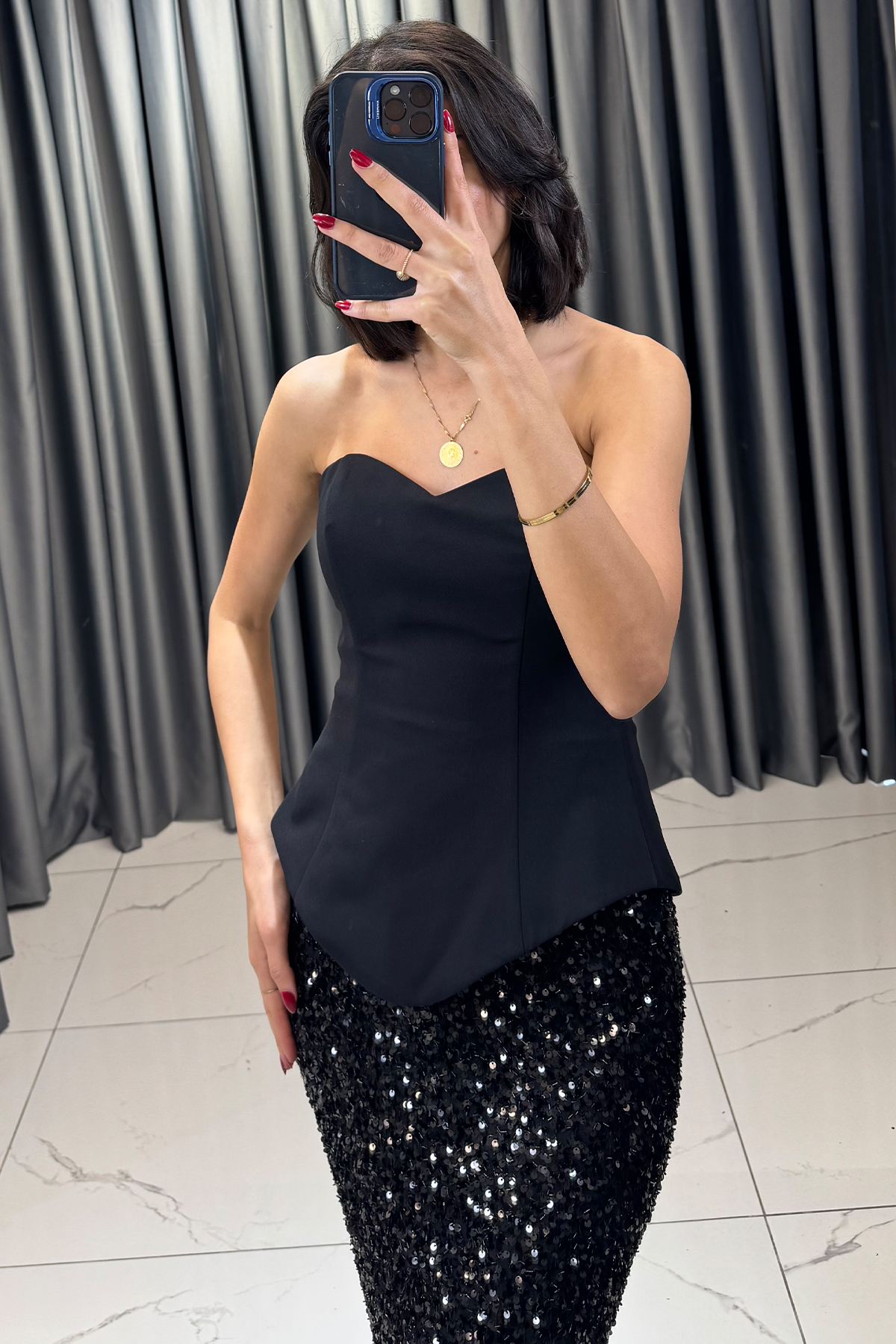 Payetli Korse Detaylı Bolerolu Uzun Abiye Siyah - Görsel 4